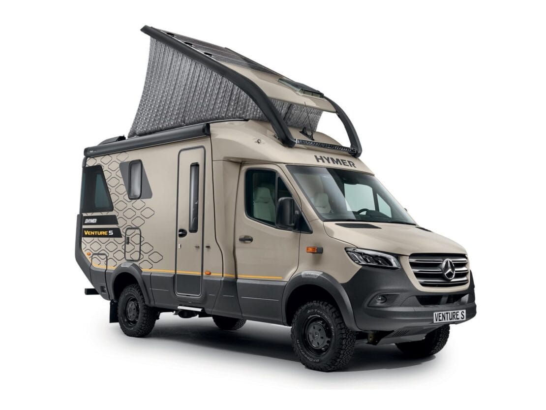Hymer Venture S Motorhome Stone Grey - Exterior Front Right Pop Top