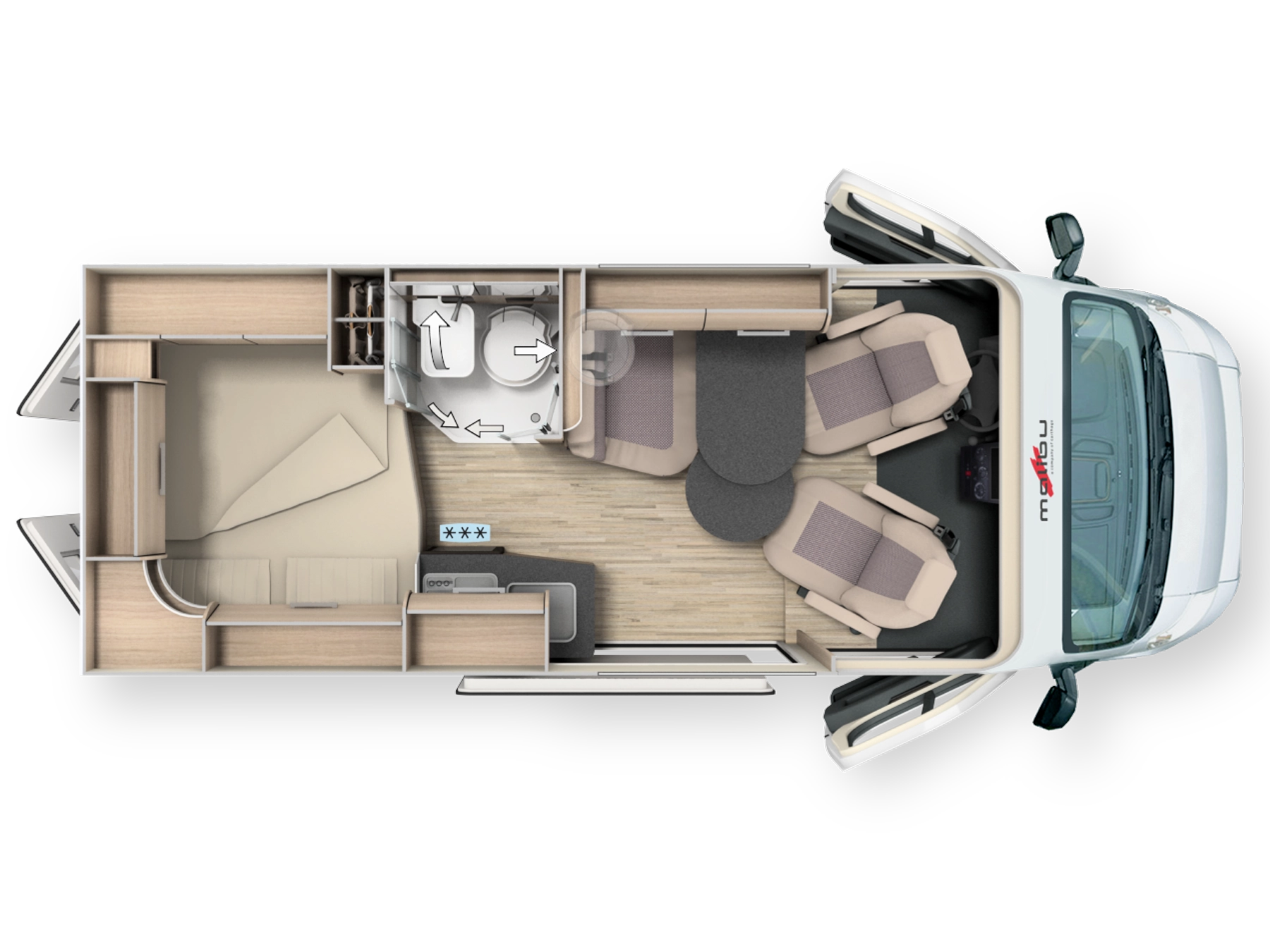Malibu Van Compact 540 DB Pop Top Campervan - Floorplan Layout