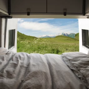 Hymer Grand Canyon S Xperience Campervan - Bed Doors Open