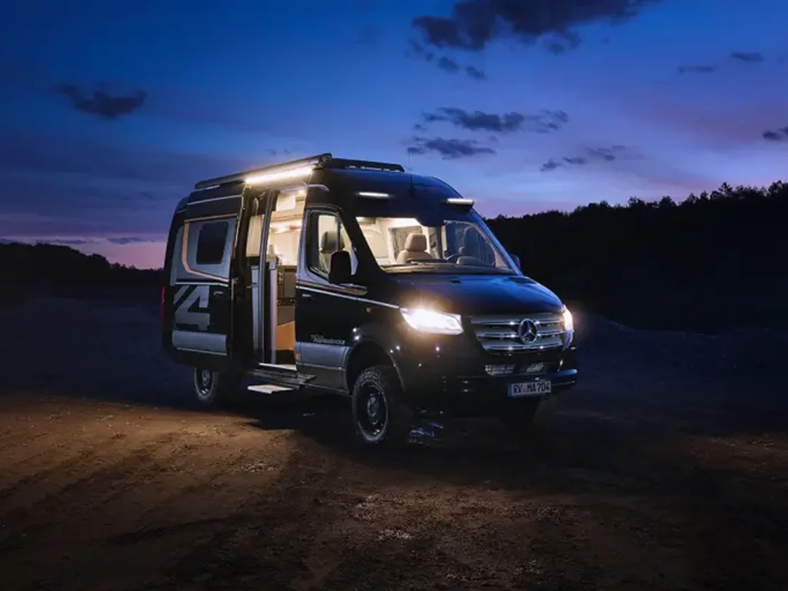 Malibu Genius 4x4 Performance Campervan - Exterior Lifestyle Front Right Night