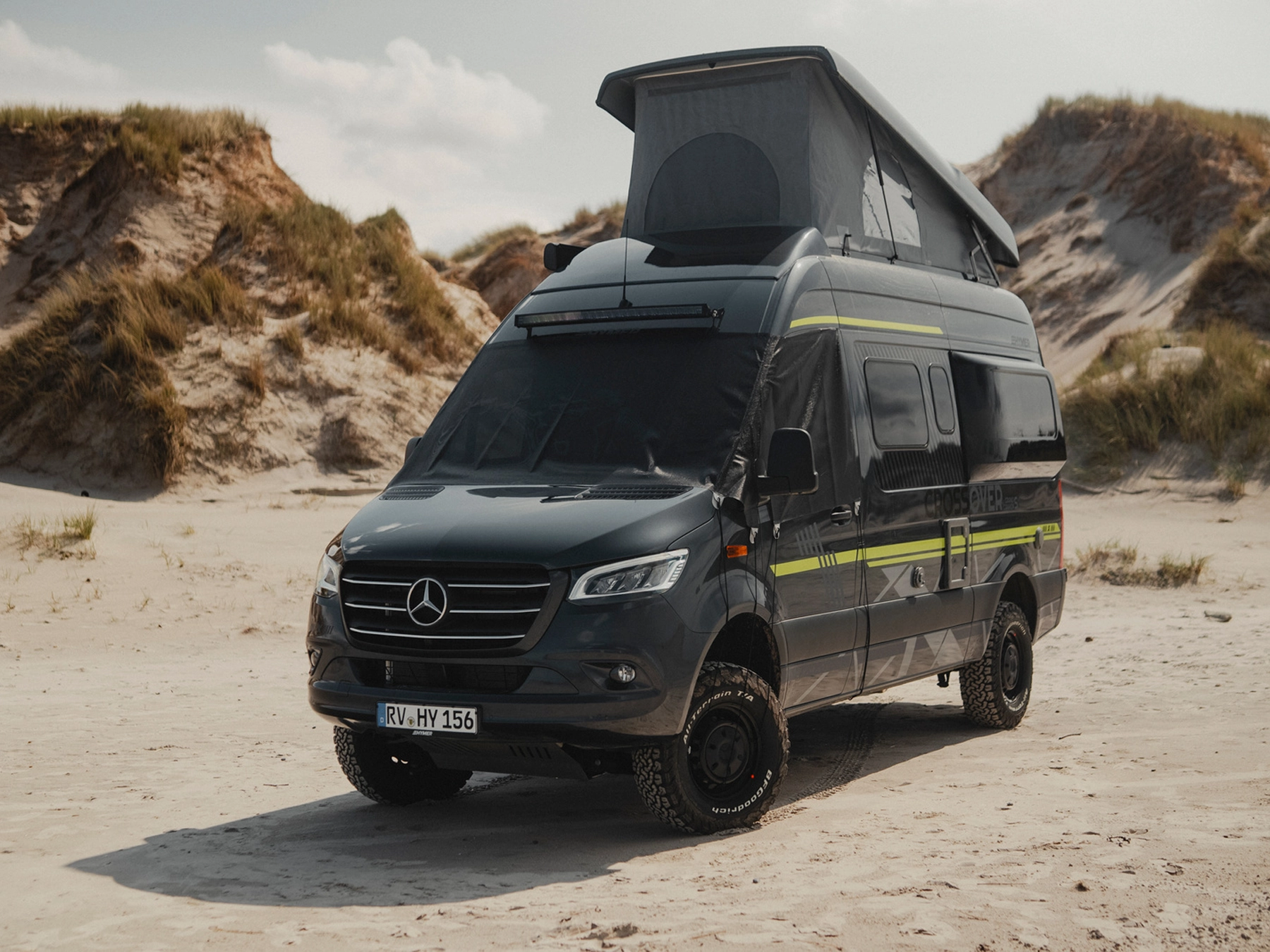 Hymer Grand Canyon S Crossover Campervan - Exterior Front Left Pop Top