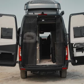 Hymer Grand Canyon S Crossover Campervan - Exterior Rear Open Flyscreen Half