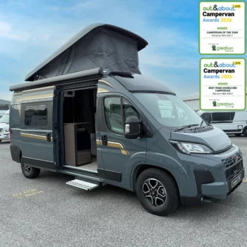 Burstner B66 600 Campervan - Exterior Front Right Pop Top Award Badges