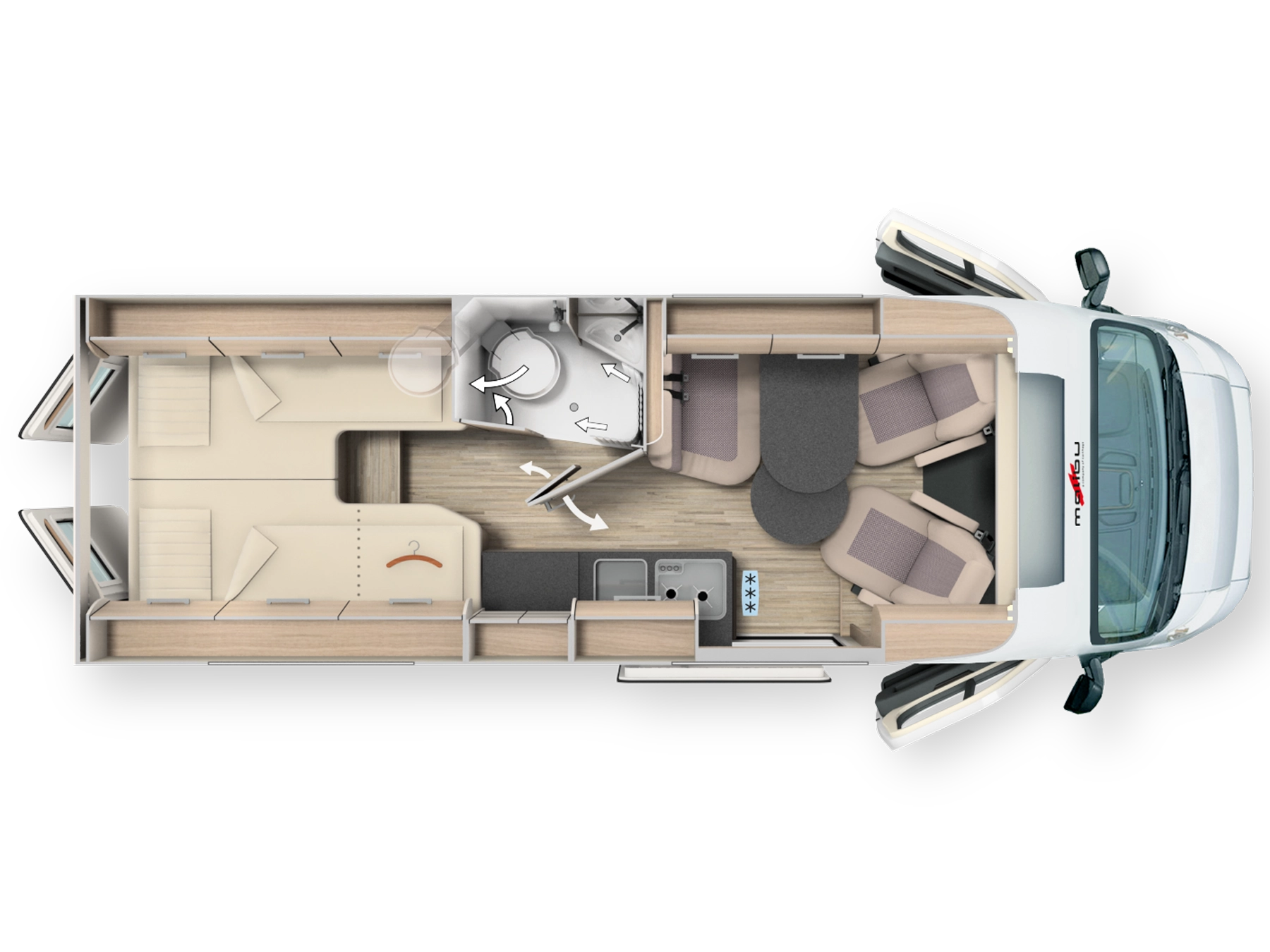 Malibu First Class Two Rooms 640 GT Skyview Charming Campervan - Interior Floorplan Layout