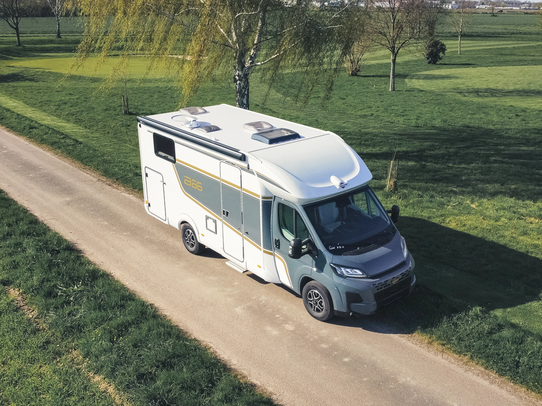 Burstner B66 TD 690 Motorhome FO400690 - Exterior Lifestyle Front Right Birds Eye