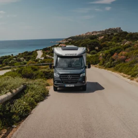 Hymer B-MC T 680 Motorhome - Exterior Front Lifestyle Cliff Road