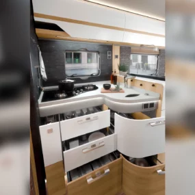 Hymer B-ML T 780 Blackline Motorhome - Kitchen Drawers Open