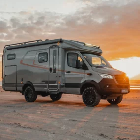 Hymer ML-T Crosstrail Motorhome FO100120 - Exterior Lifestyle Beach Sunset Front Right 2