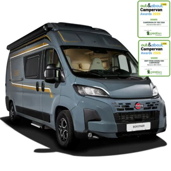 Burstner B66 600 Campervan Core Model - Exterior Front Right Pop Top Award Badges