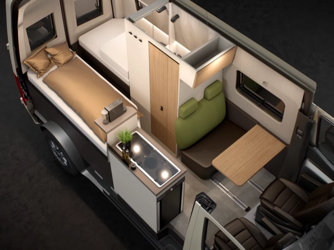 Burstner Habiton HMX 4x4 Campervan FO400064 - Interior Explode Bed Away